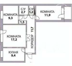 3-к квартира, вторичка, 64м2, 9/9 этаж