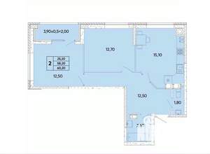 2-к квартира, вторичка, 60м2, 7/9 этаж