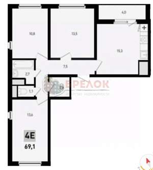 3-к квартира, вторичка, 69м2, 6/12 этаж