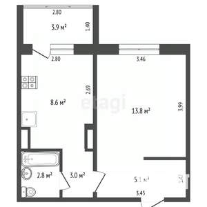 1-к квартира, вторичка, 40м2, 2/10 этаж