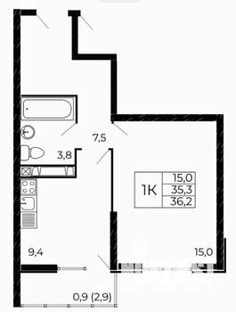 1-к квартира, вторичка, 36м2, 5/19 этаж