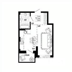 1-к квартира, вторичка, 33м2, 17/24 этаж