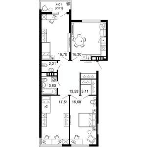 3-к квартира, вторичка, 92м2, 6/10 этаж