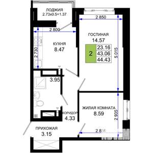 2-к квартира, вторичка, 44м2, 12/25 этаж