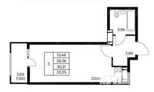 Студия квартира, вторичка, 32м2, 8/25 этаж