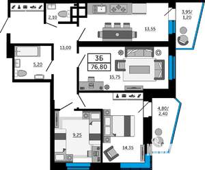 3-к квартира, вторичка, 77м2, 3/21 этаж