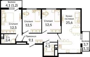 3-к квартира, вторичка, 85м2, 11/16 этаж