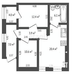 2-к квартира, вторичка, 80м2, 1/4 этаж