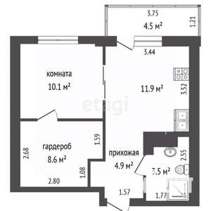 1-к квартира, вторичка, 40м2, 23/25 этаж