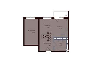 2-к квартира, вторичка, 46м2, 22/25 этаж