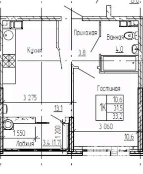 1-к квартира, вторичка, 33м2, 4/8 этаж