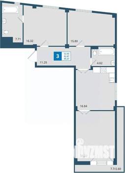 3-к квартира, строящийся дом, 95м2, 3/7 этаж