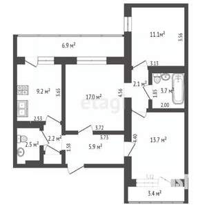 3-к квартира, вторичка, 76м2, 2/16 этаж