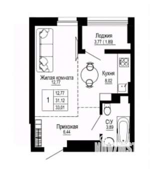 1-к квартира, вторичка, 33м2, 17/24 этаж
