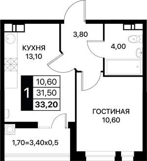 1-к квартира, вторичка, 33м2, 6/7 этаж