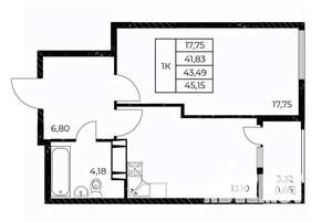 1-к квартира, строящийся дом, 45м2, 18/25 этаж