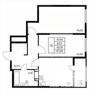 2-к квартира, вторичка, 67м2, 17/25 этаж