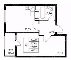 1-к квартира, вторичка, 41м2, 18/25 этаж