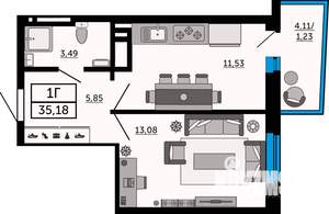 1-к квартира, строящийся дом, 35м2, 31/31 этаж