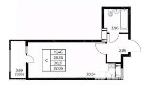 Студия квартира, вторичка, 32м2, 21/25 этаж