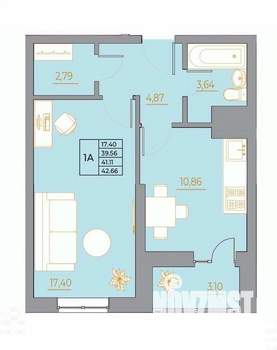 1-к квартира, вторичка, 43м2, 18/22 этаж