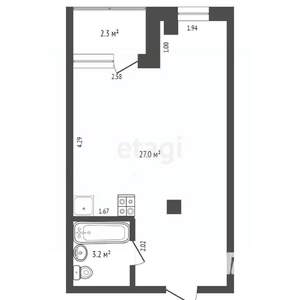 Студия квартира, вторичка, 34м2, 1/4 этаж