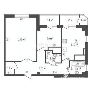 2-к квартира, вторичка, 64м2, 16/19 этаж