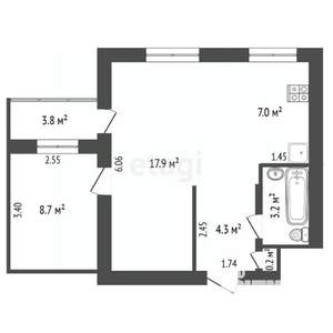 1-к квартира, вторичка, 43м2, 3/9 этаж