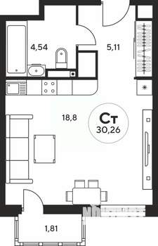 Студия квартира, вторичка, 30м2, 17/25 этаж