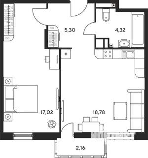 2-к квартира, вторичка, 47м2, 16/25 этаж