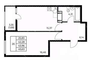 1-к квартира, вторичка, 46м2, 20/25 этаж