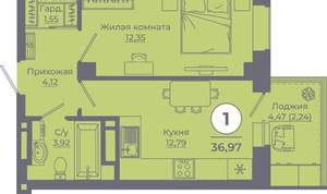 1-к квартира, вторичка, 37м2, 17/24 этаж