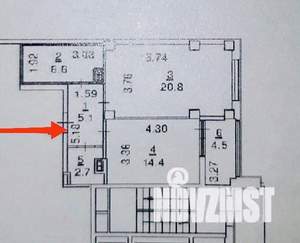 1-к квартира, вторичка, 54м2, 4/19 этаж