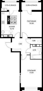2-к квартира, вторичка, 61м2, 20/20 этаж