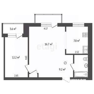2-к квартира, вторичка, 52м2, 5/9 этаж