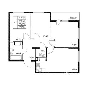 3-к квартира, вторичка, 77м2, 23/25 этаж