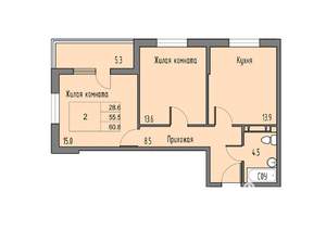 2-к квартира, вторичка, 58м2, 13/16 этаж