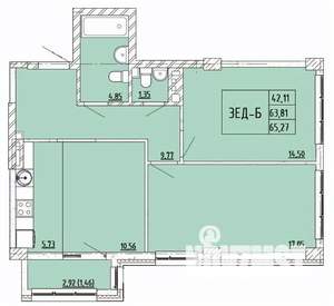 2-к квартира, строящийся дом, 65м2, 3/6 этаж