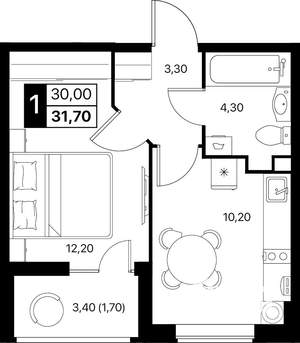 1-к квартира, вторичка, 32м2, 6/12 этаж