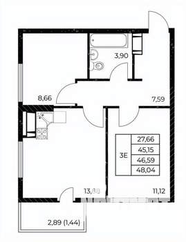 2-к квартира, вторичка, 48м2, 6/25 этаж