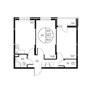 2-к квартира, вторичка, 55м2, 2/25 этаж