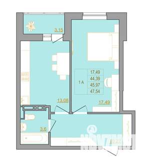 1-к квартира, строящийся дом, 48м2, 4/22 этаж