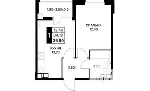 1-к квартира, вторичка, 36м2, 2/12 этаж