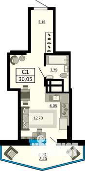 Студия квартира, вторичка, 30м2, 5/19 этаж