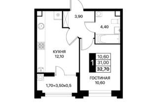 1-к квартира, вторичка, 33м2, 4/12 этаж