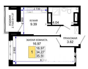 1-к квартира, вторичка, 36м2, 8/25 этаж