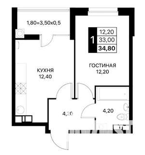 1-к квартира, вторичка, 35м2, 10/12 этаж