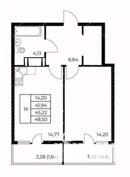 1-к квартира, вторичка, 49м2, 11/25 этаж