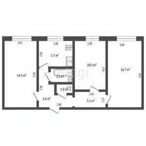 3-к квартира, вторичка, 59м2, 1/6 этаж