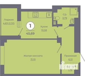 1-к квартира, вторичка, 45м2, 9/24 этаж